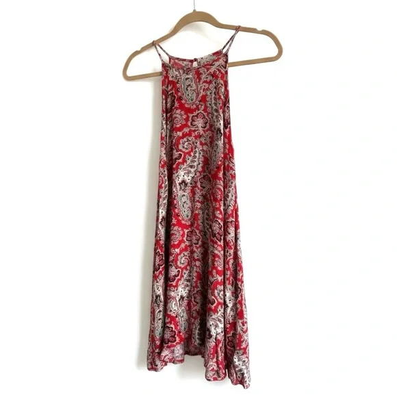 American Eagle Paisley Halter Tunic Tank Top Red Flowy Boho Resort Concert M - Picture 4 of 11